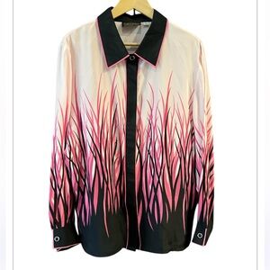 Bob Mackie Wearable Art Silk Blouse Pinks and Black Vintage Style Size XL